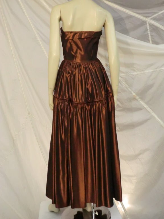 1940s Fred Perlberg Brown Iridescent Taffeta Strapless Ball Gown In Excellent Condition In Gresham, OR