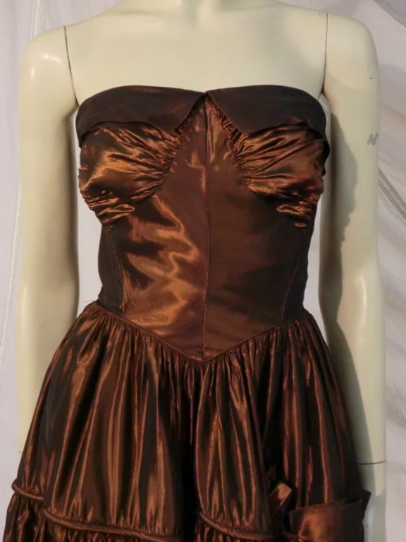 Women's 1940s Fred Perlberg Brown Iridescent Taffeta Strapless Ball Gown