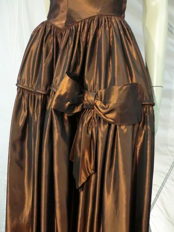 1940s Fred Perlberg Brown Iridescent Taffeta Strapless Ball Gown 1