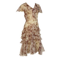 1920s Floral Print Silk Chiffon Flutter Tea Dress 3