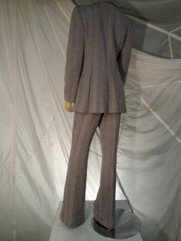 1990s Randolph Duke Herringbone Wool Pantsuit In Excellent Condition In Gresham, OR