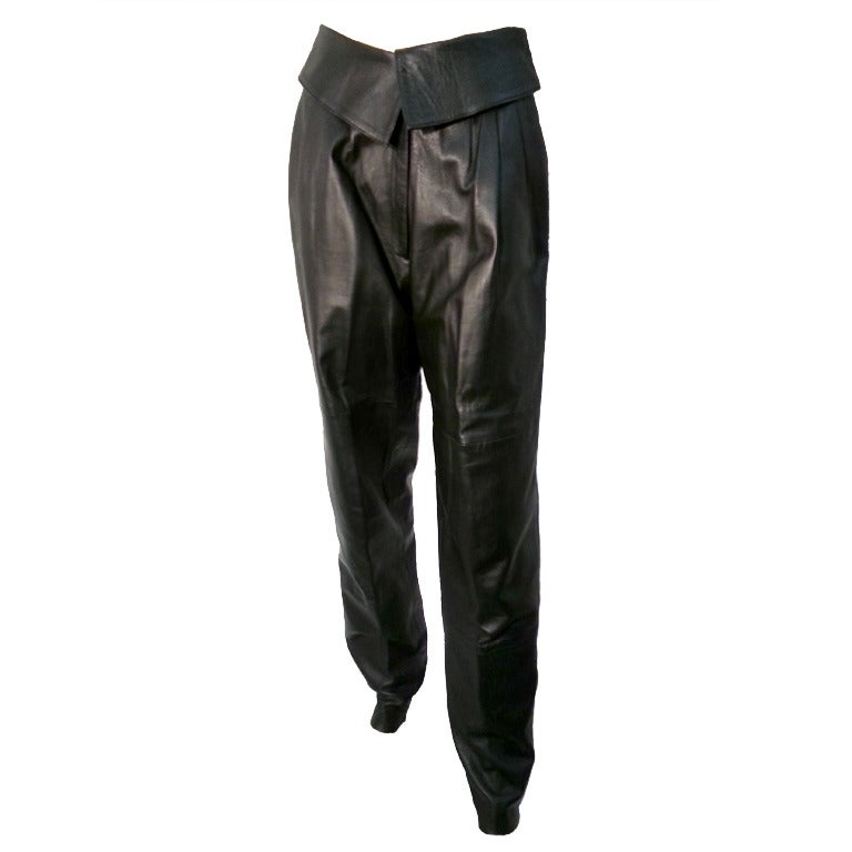 1980s Sangucci Italian Leather Pants w/ Fold-Over Waistband at 1stDibs