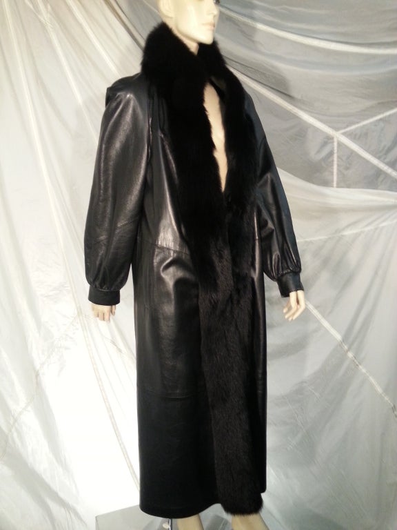 1980s Nicole Leather and Fox Fur Trimmed Overcoat