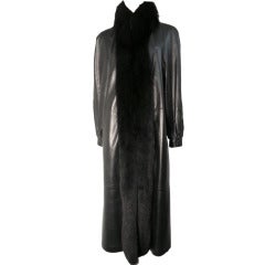 Retro 1980s Nicole Leather and Fox Fur Trimmed Overcoat