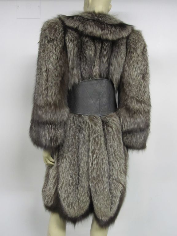 Gray Luxurious 40s Silver-Tipped Fox Fur Coat with Scalloped Hem