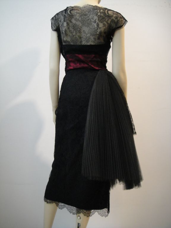 Karen Stark for Harvey Berin 50's Silk Chantilly Lace Dress In Excellent Condition In Gresham, OR