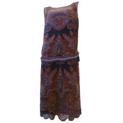 Elaborately Beaded Silk Chiffon 1920s Chemise Dress