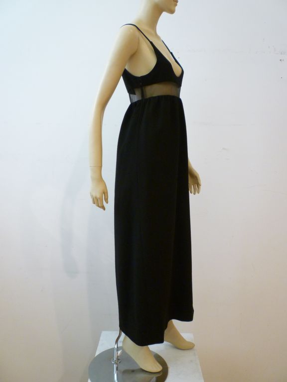 A beautiful and stunningly simple 60s James Galanos wool dress with a sheer chiffon panel and slightly gathered Empire skirt. Gorgeous and so very modern.