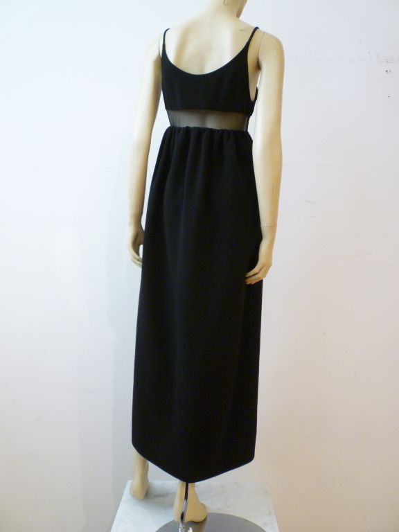 Black Galanos 60s Mod Wool Dress with Sheer Panel For Sale