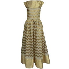 Arnold Scaasi 60s Chevron Silk Stripe Lamé Gown