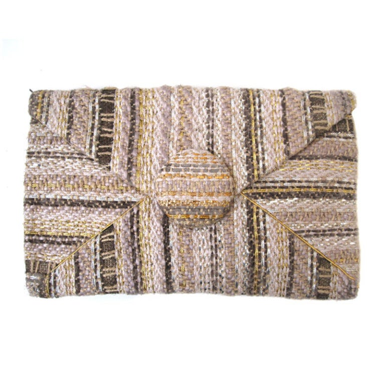 Harry Rosenfeld 40s Clutch in Beautiful Tweed and Gold Leather For Sale