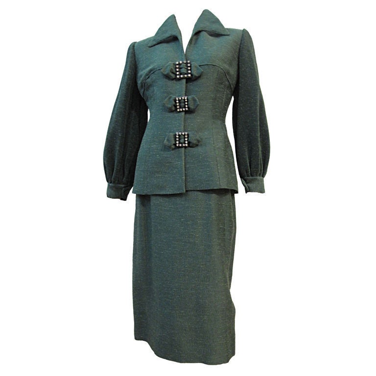 Lilli Ann 40s Silk Skirt Suit w/ Micro-Pleated Sleeves! For Sale