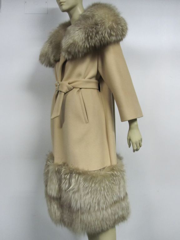 camel coat with fur trim