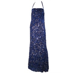 Vintage 30s Art Deco Cobalt Sequin Gown w/ Fishtail Back