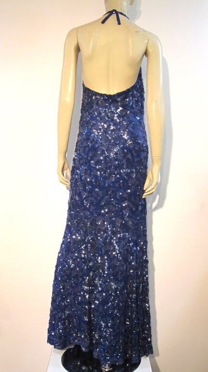30s Art Deco Cobalt Sequin Gown w/ Fishtail Back In Excellent Condition In Gresham, OR