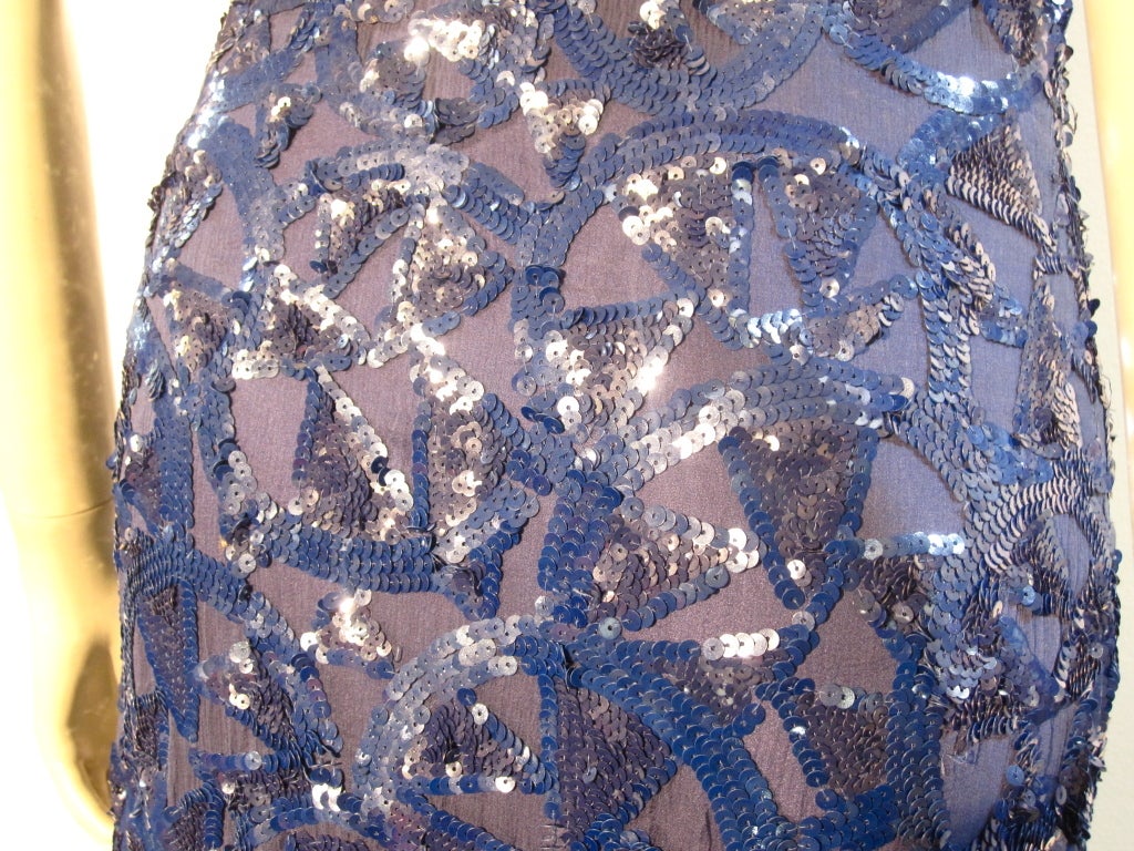 Women's 30s Art Deco Cobalt Sequin Gown w/ Fishtail Back