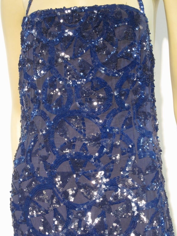 30s Art Deco Cobalt Sequin Gown w/ Fishtail Back 1