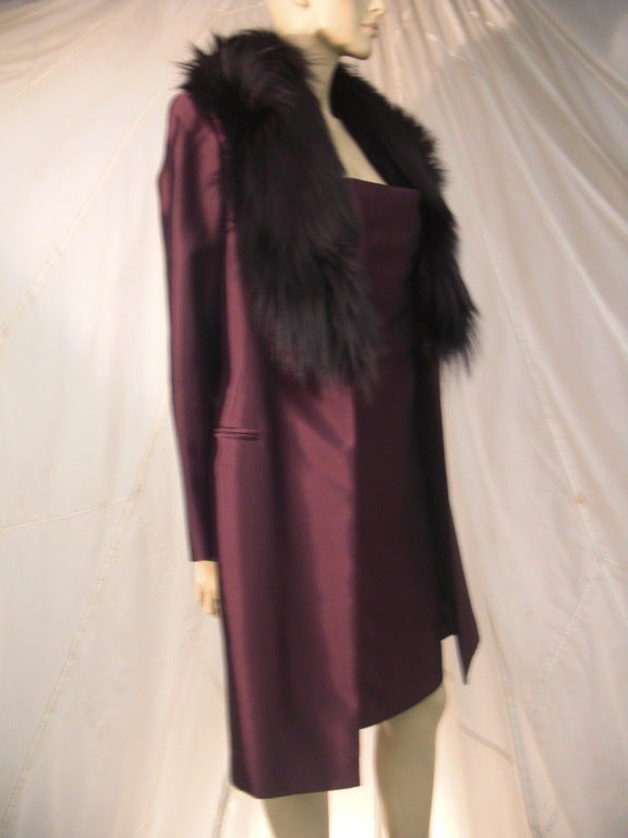 Women's 1990s Pamela Dennis Strapless Dress and Fur-Collared Jacket in Sharkskin