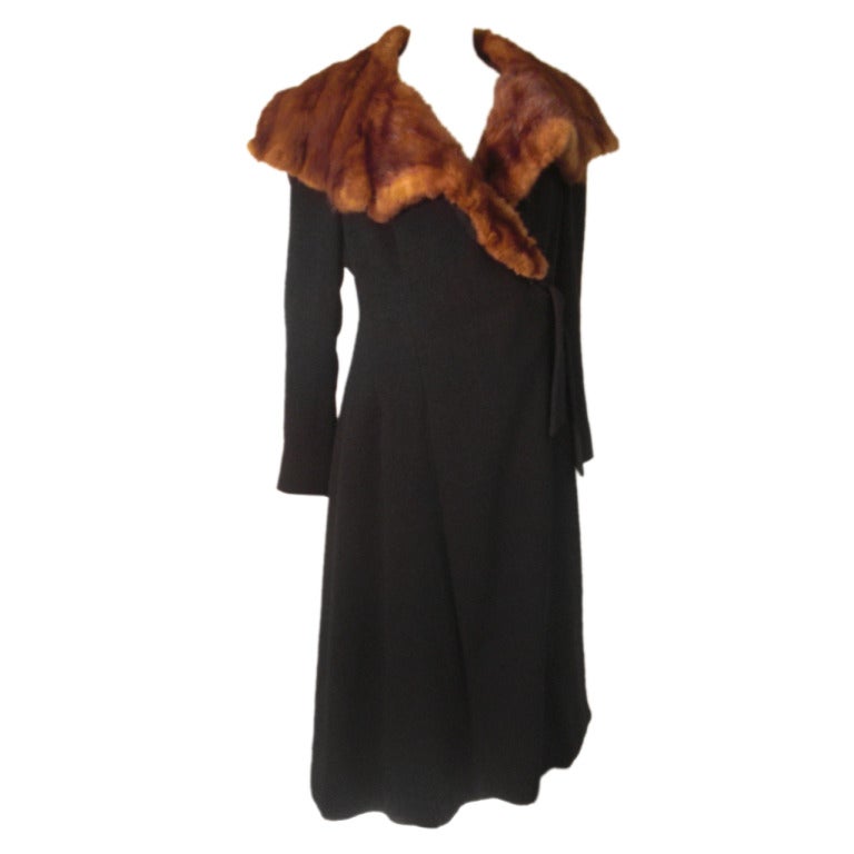 1930s "Fit and Flare" Boucle Wool Wrap Coat w/ Extravagant Mink Collar