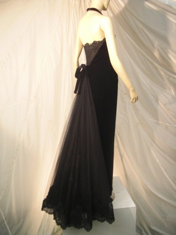 Early 1990s Lorcan Mullany Fishtail Halter Velvet Ball Gown for Bellville Sassoon In Excellent Condition In Gresham, OR