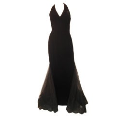 Anfang der 1990er Jahre Lorcan Mullany Fishtail Halter Velvet Ballkleid für Bellville Sassoon