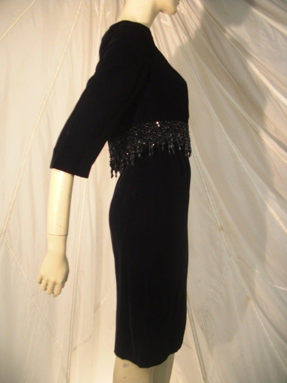 Black 1960s Velvet Cocktail dress w/ Beadwork Waist
