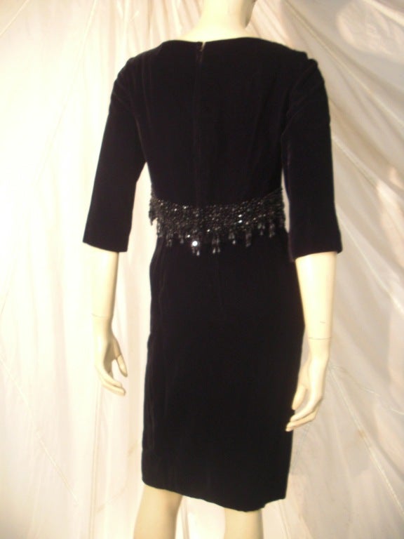 1960s Velvet Cocktail dress w/ Beadwork Waist In Excellent Condition In Gresham, OR