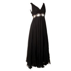 1960s Grecian Style Chiffon Gown w/ Empire Beaded Cut-Outs