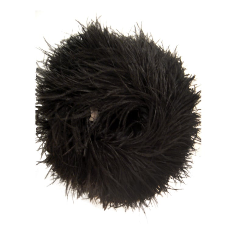 1950s Extravagant Black Ostrich Feather Muff w/ Zippered Pocket
