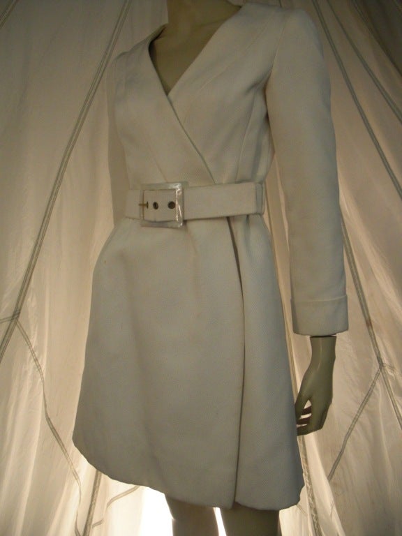 1960s James Galanos Silk Faille Wrap Coat Dress w/ Belt 1