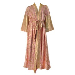 Maharani Indian Sari Cloth Silk Robe in Pink and Gold