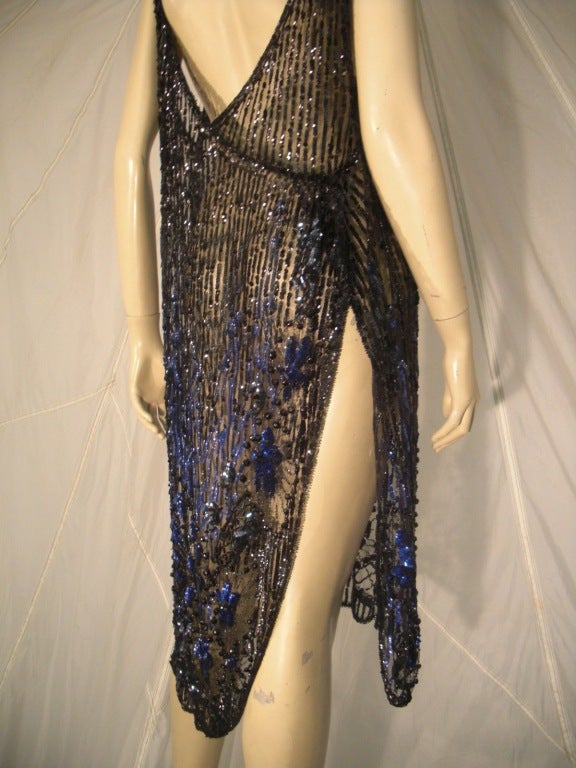 1920s Beaded Silk Tulle Over-Dress with Heavy Beading and Sequins In Excellent Condition In Gresham, OR