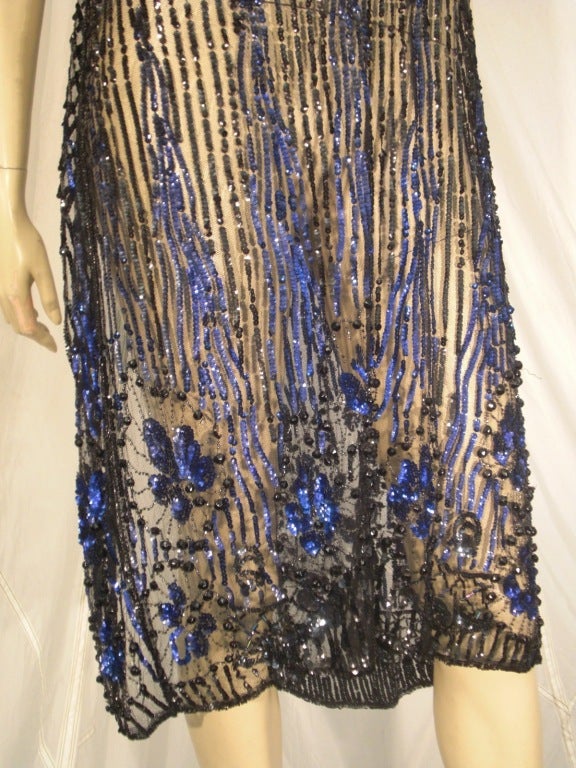 Women's 1920s Beaded Silk Tulle Over-Dress with Heavy Beading and Sequins