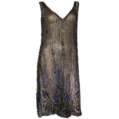 1920s Beaded Silk Tulle Over-Dress with Heavy Beading and Sequins