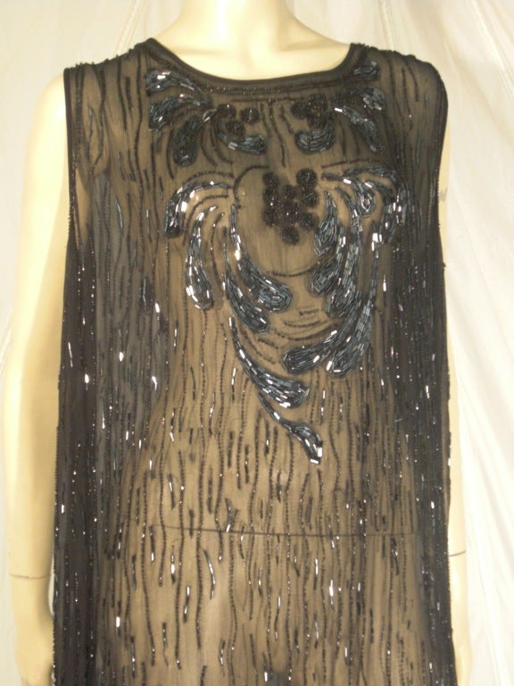 1920s Beaded Black Chiffon Sleeveless Evening Dress In Excellent Condition In Gresham, OR