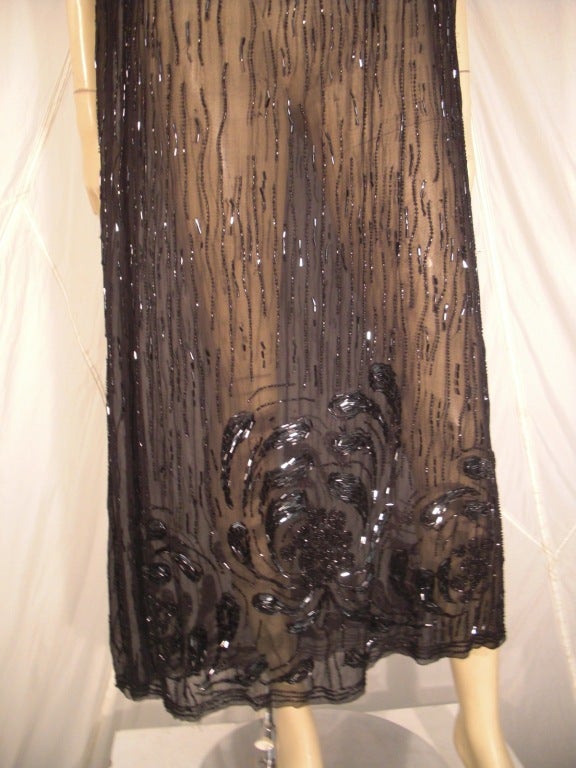 Women's 1920s Beaded Black Chiffon Sleeveless Evening Dress