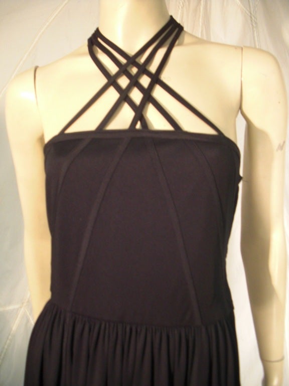 Donald Brooks 1970s Black Jersey Dress with Multiple Straps 1