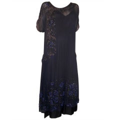1920s Beaded Chiffon Gown with Open Shoulders and Hip Gathers 1920s Beaded Chiffon Gown with Open Shoulders and Hip Gathers