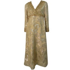 Vintage Marty Modell Beaded Brocade Empire Princess Dress