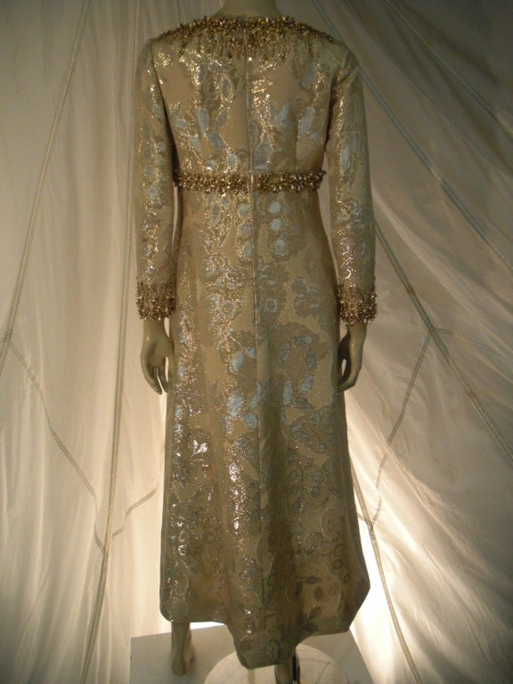 Marty Modell Beaded Brocade Empire Princess Dress In Excellent Condition In Gresham, OR