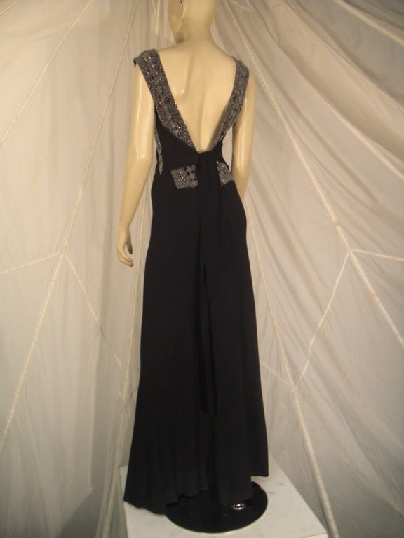 1930s Black Crepe Gown w/ Beading Attributed to Patou at 1stDibs