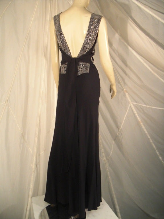 Women's 1930s Black Crepe Gown w/ Beading Attributed to Patou