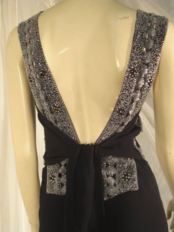 1930s Black Crepe Gown w/ Beading Attributed to Patou 1