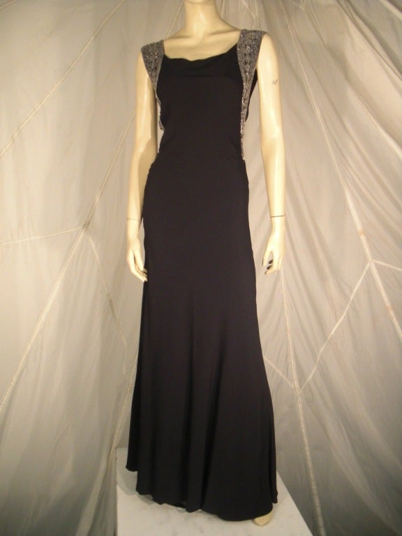 1930s Black Crepe Gown w/ Beading Attributed to Patou 2