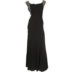 Vintage 1930s Black Crepe Gown w/ Beading Attributed to Patou