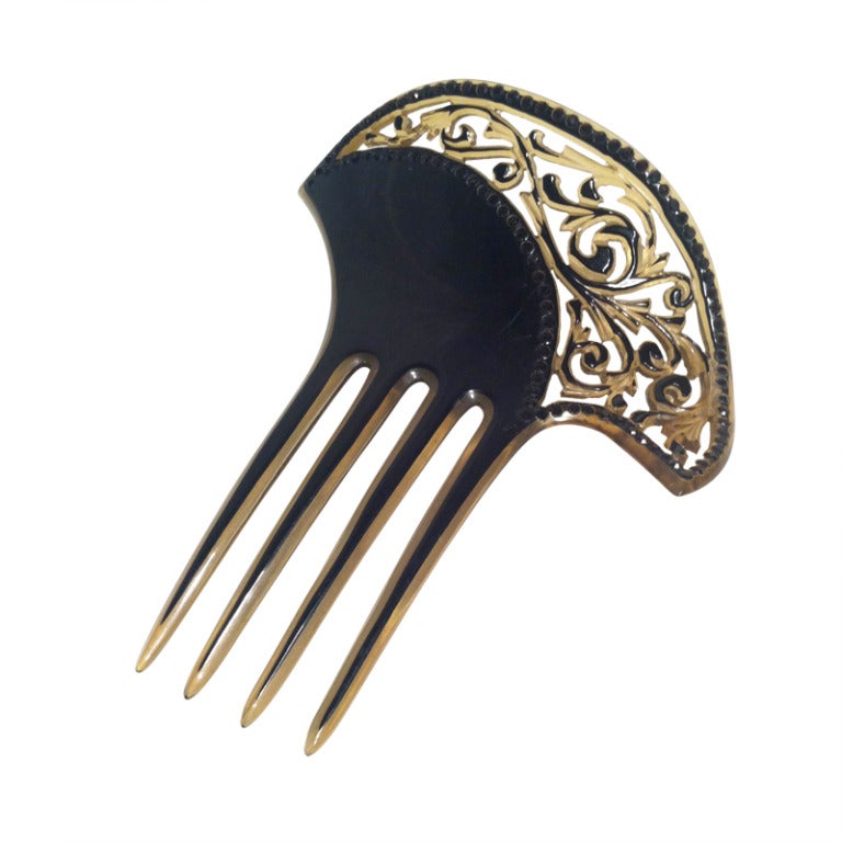 1920s Art Deco Celluloid Comb with Cut-Outs and Black Stones