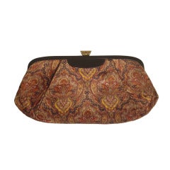 1950s La France Paisley Velvet and Leather Clutch 5