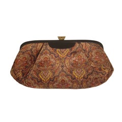 Vintage 1950s La France Paisley Velvet and Leather Clutch