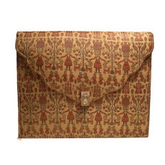 1930s Figural Silk Brocade Clutch with Rhinestone Clasp and Gold Piping