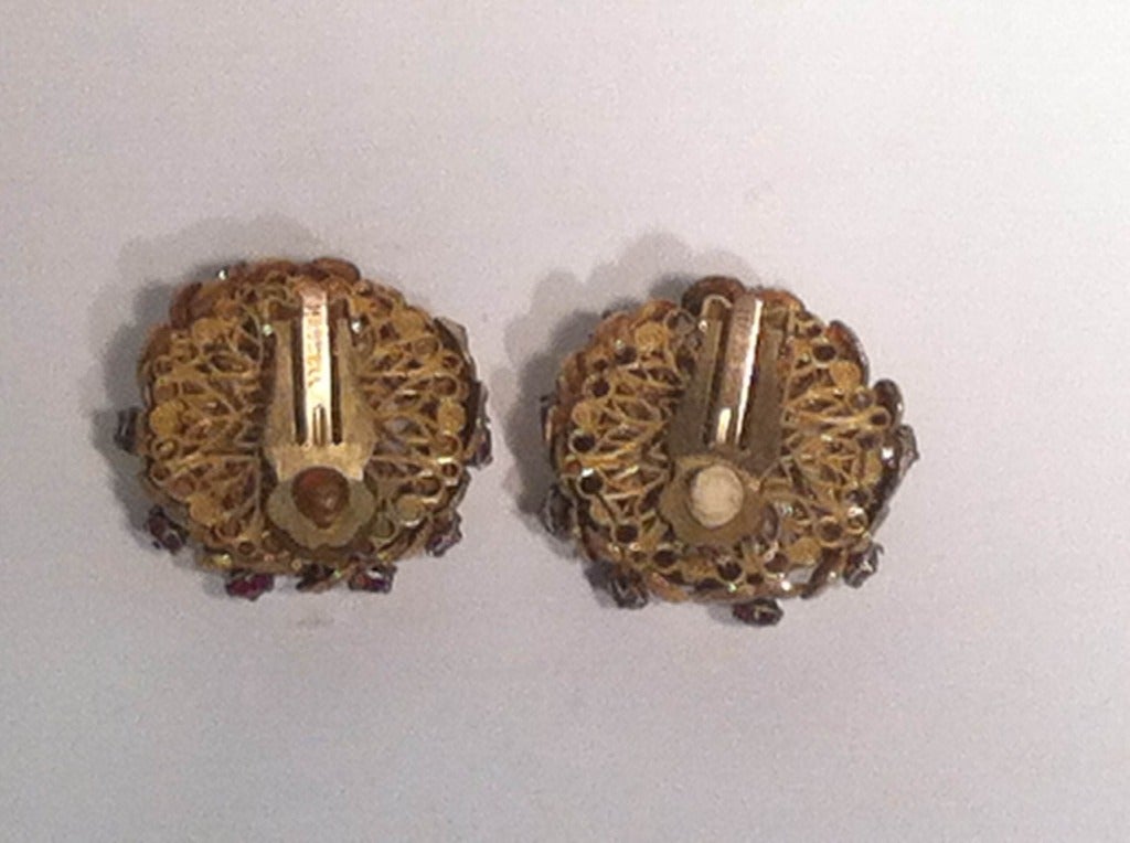 Women's 1940s Miriam Haskell Faux Pearl Button Earrings with Rhinestones